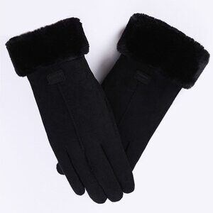 2/$30 Black Touch Screen Faux Suede Fashion Gloves with Faux Fur Trim Winter